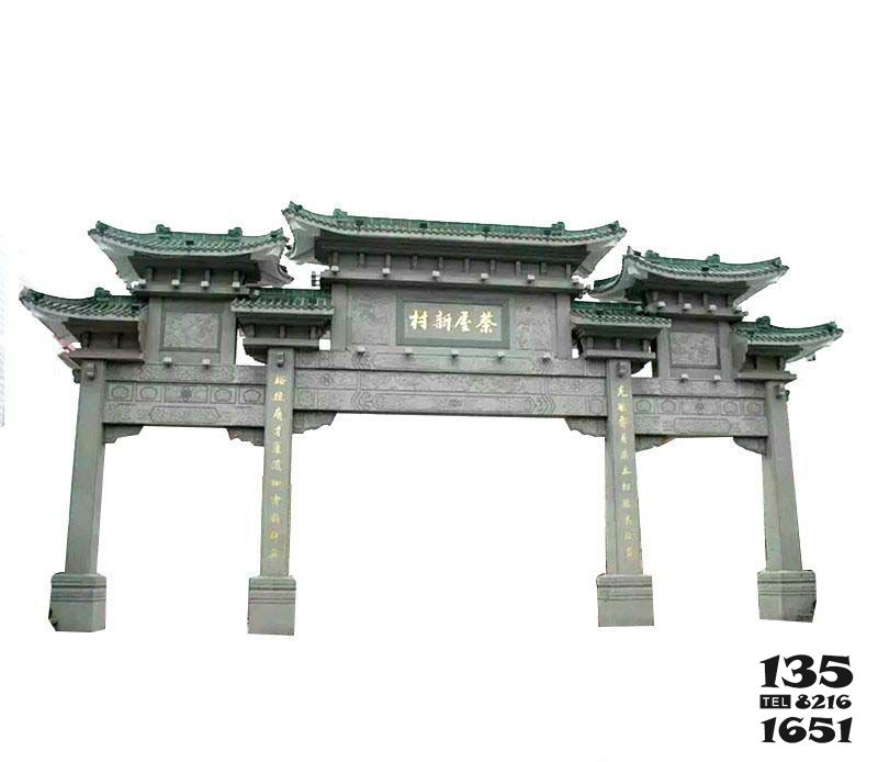牌坊雕塑-花崗巖村莊出入口三門石牌坊石雕 牌坊雕塑-花崗巖村莊出入口三門石牌坊石雕高清圖片