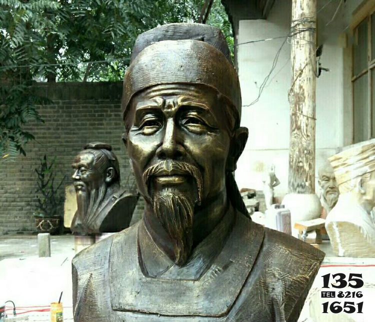杜甫雕塑 景觀學院鑄造彩繪杜甫胸像銅雕 杜甫雕塑 景觀學院鑄造彩繪杜甫胸像銅雕高清圖片