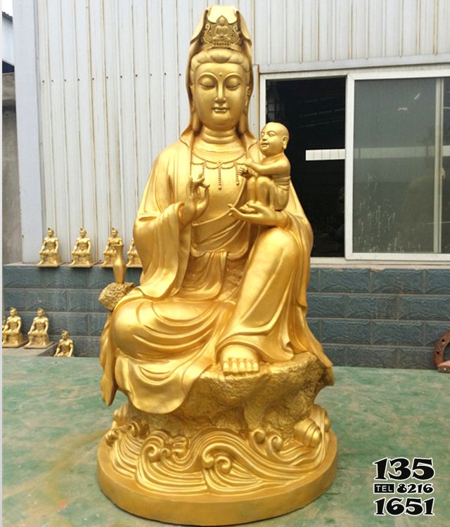 觀音雕塑-景點寺廟不銹鋼漆金送子觀音雕塑 觀音雕塑-景點寺廟不銹鋼漆金送子觀音雕塑高清圖片
