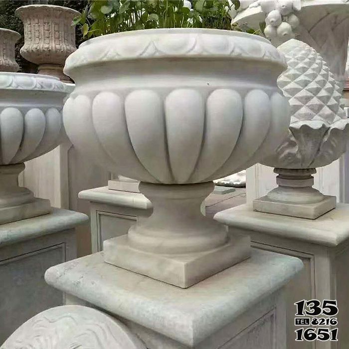 花盆雕塑-漢白玉城市園林大理石石雕花盆雕塑 花盆雕塑-漢白玉城市園林大理石石雕花盆雕塑高清圖片