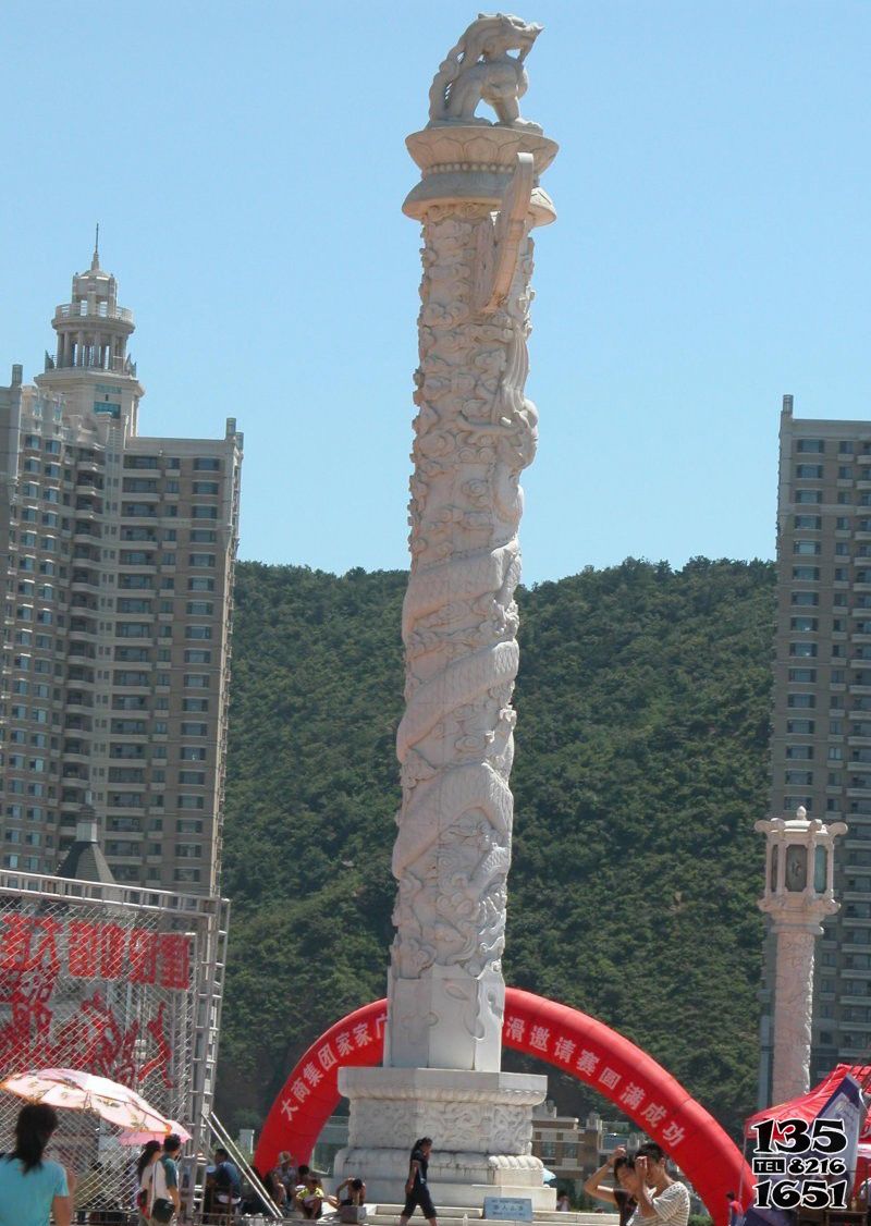 龍柱雕塑-大理石家具廣場雕刻龍柱擺件 龍柱雕塑-大理石家具廣場雕刻龍柱擺件高清圖片