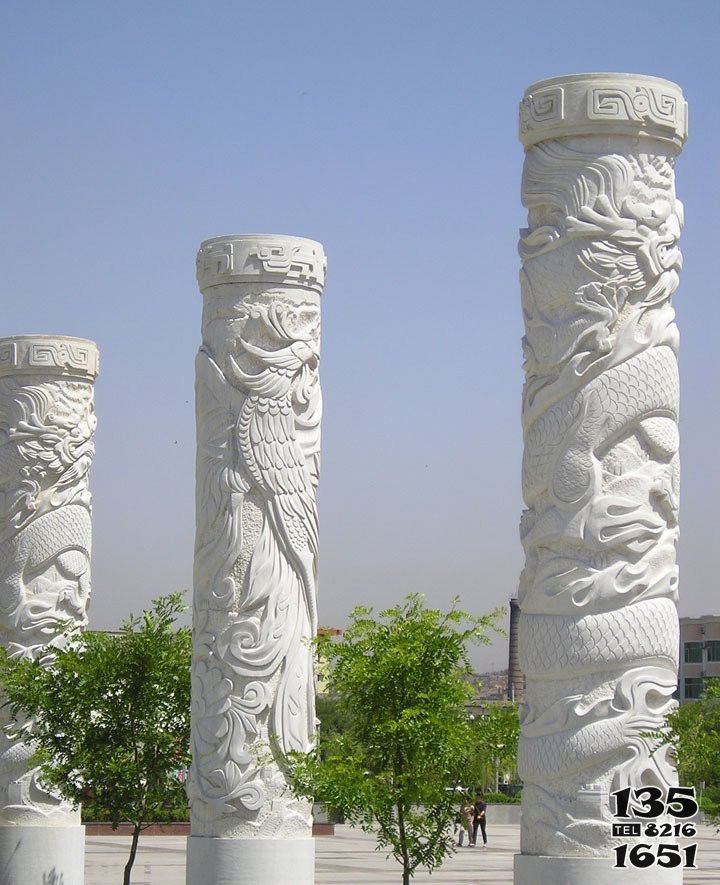 龍柱雕塑-漢白玉花園廣場龍柱雕塑 龍柱雕塑-漢白玉花園廣場龍柱雕塑高清圖片