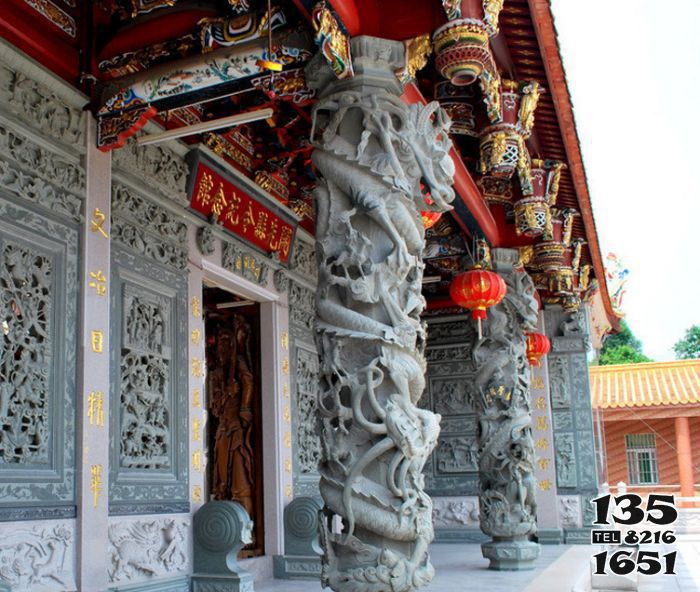 龍柱雕塑-寺廟景觀門前裝飾浮雕龍柱 龍柱雕塑-寺廟景觀門前裝飾浮雕龍柱高清圖片