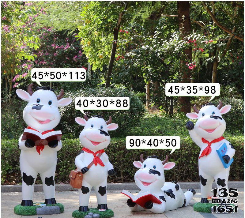 牛雕塑-幼兒園四只上學的玻璃鋼牛雕塑 牛雕塑-幼兒園四只上學的玻璃鋼牛雕塑高清圖片