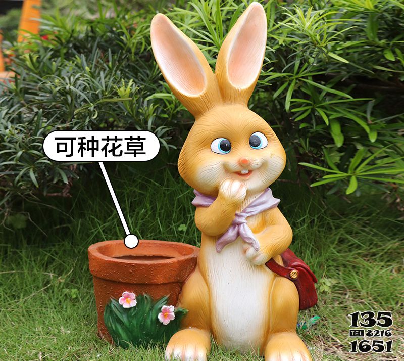 兔子雕塑-居家庭院擺件一只帶花盆的玻璃鋼兔子雕塑 兔子雕塑-居家庭院擺件一只帶花盆的玻璃鋼兔子雕塑高清圖片