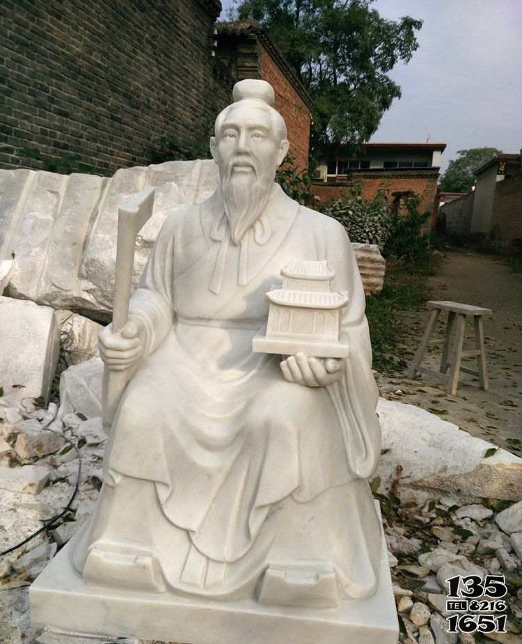 魯班雕塑-校園景區大理石坐姿浮雕魯班石雕塑 魯班雕塑-校園景區大理石坐姿浮雕魯班石雕塑高清圖片