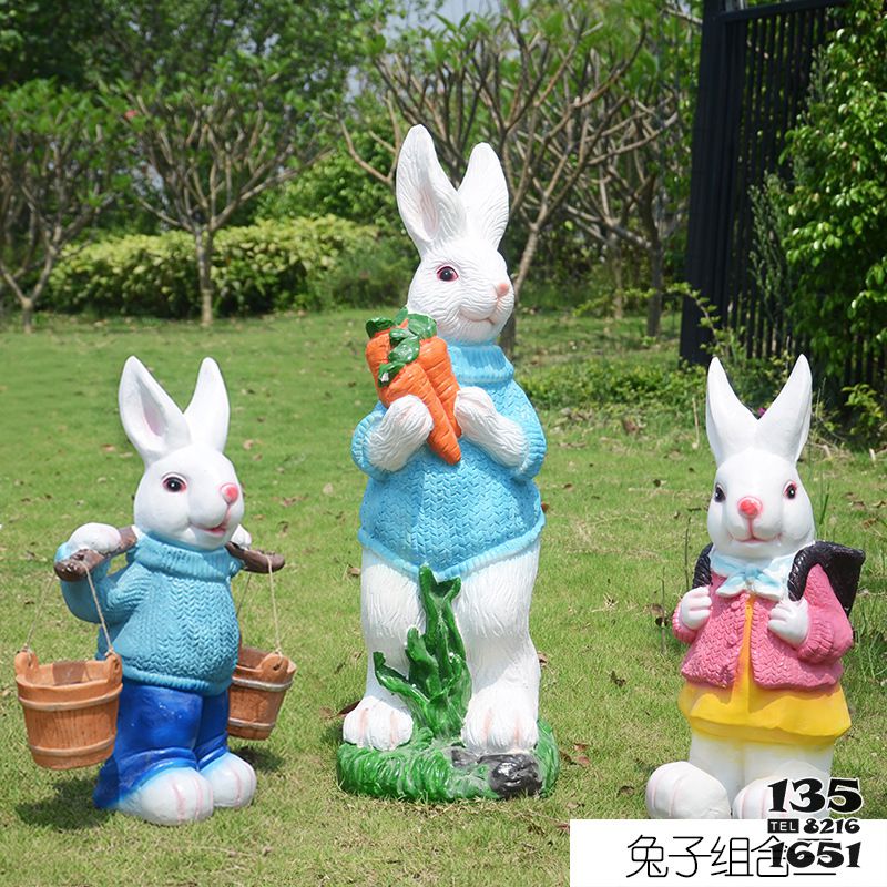 兔子雕塑-公園三只樹脂彩繪兔子雕塑 兔子雕塑-公園三只樹脂彩繪兔子雕塑高清圖片