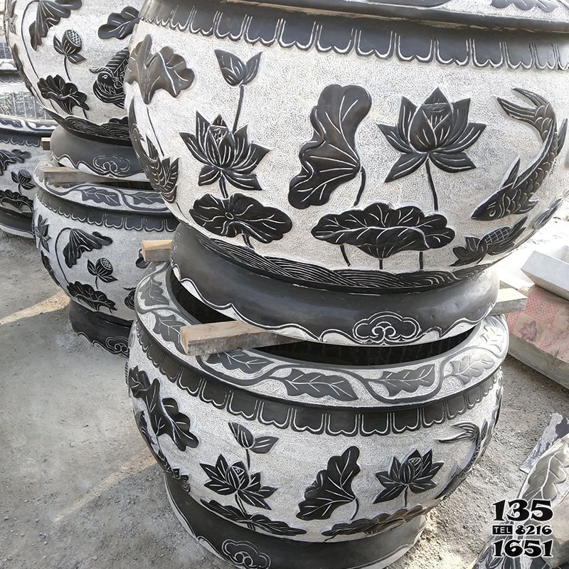 缸雕塑-浮雕蓮花青石石雕缸雕塑 缸雕塑-浮雕蓮花青石石雕缸雕塑高清圖片