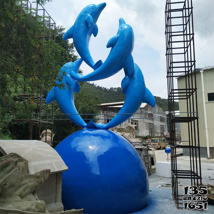 海豚雕塑-景區四只球上藍色不銹鋼海豚雕塑 海豚雕塑-景區四只球上藍色不銹鋼海豚雕塑高清圖片
