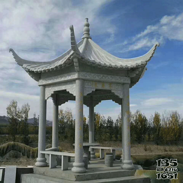 涼亭雕塑-園林湖水擺放仿古青石涼亭休閑座椅雕塑 涼亭雕塑-園林湖水擺放仿古青石涼亭休閑座椅雕塑高清圖片