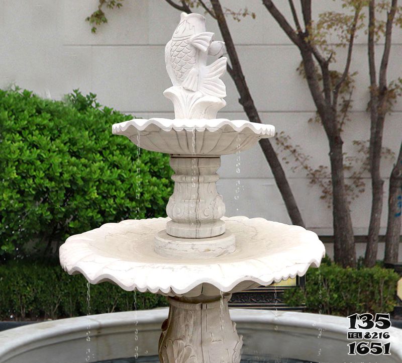 噴泉雕塑-家庭漢白玉石雕雙層鯉魚跳躍噴泉雕塑 噴泉雕塑-家庭漢白玉石雕雙層鯉魚跳躍噴泉雕塑高清圖片