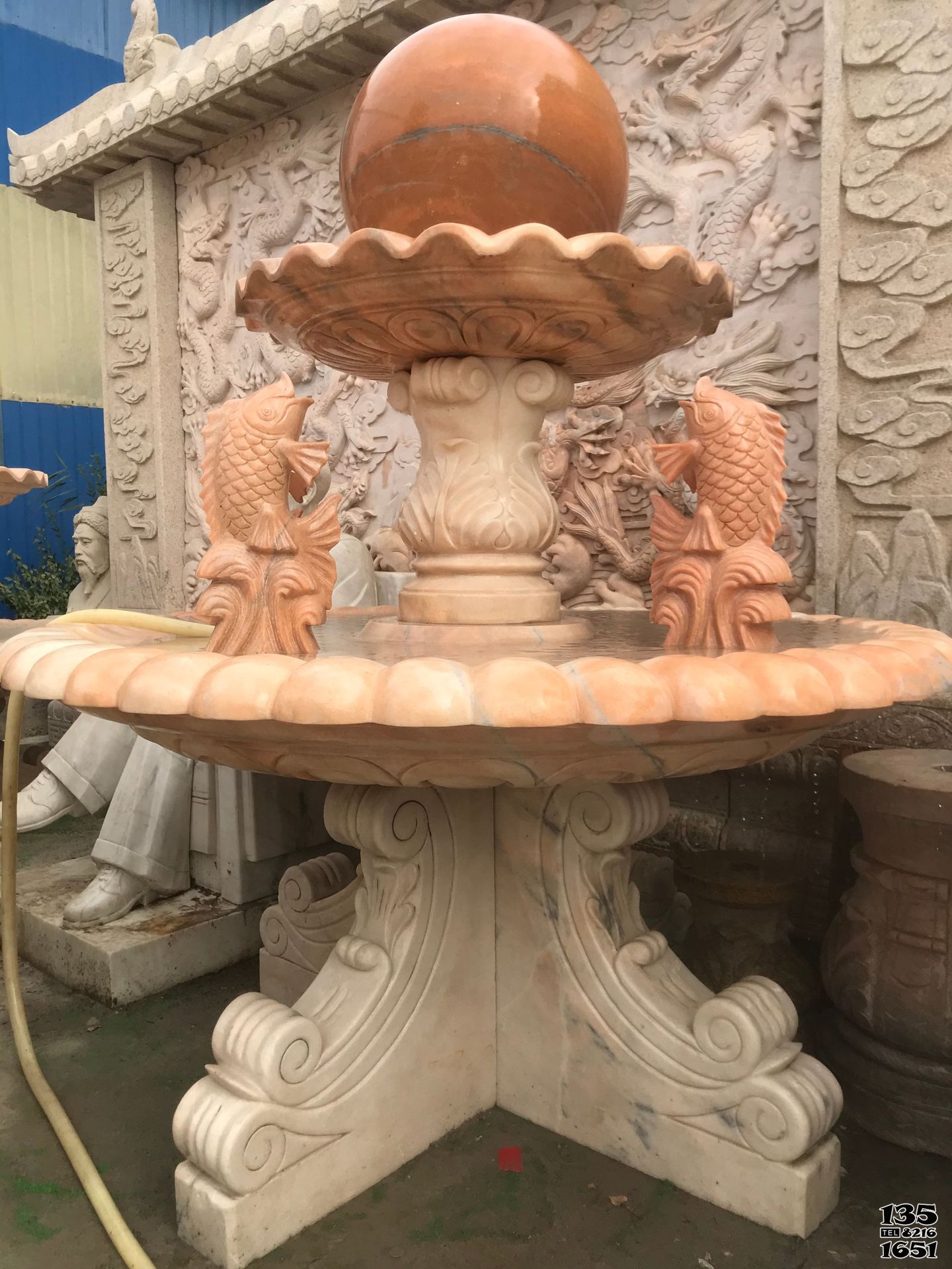 噴泉雕塑-中式庭院晚霞紅鯉魚吐水石雕噴泉 噴泉雕塑-中式庭院晚霞紅鯉魚吐水石雕噴泉