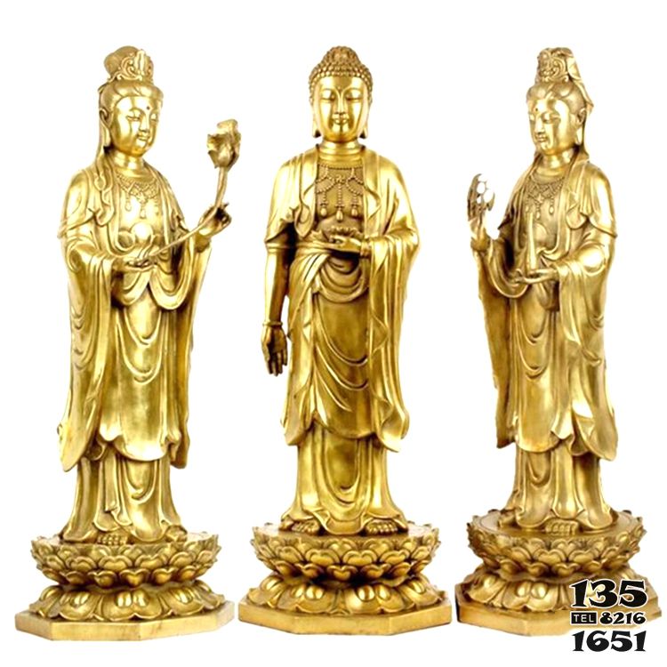 三圣雕塑-不銹鋼鎏金家用供奉三圣雕塑 三圣雕塑-不銹鋼鎏金家用供奉三圣雕塑高清圖片