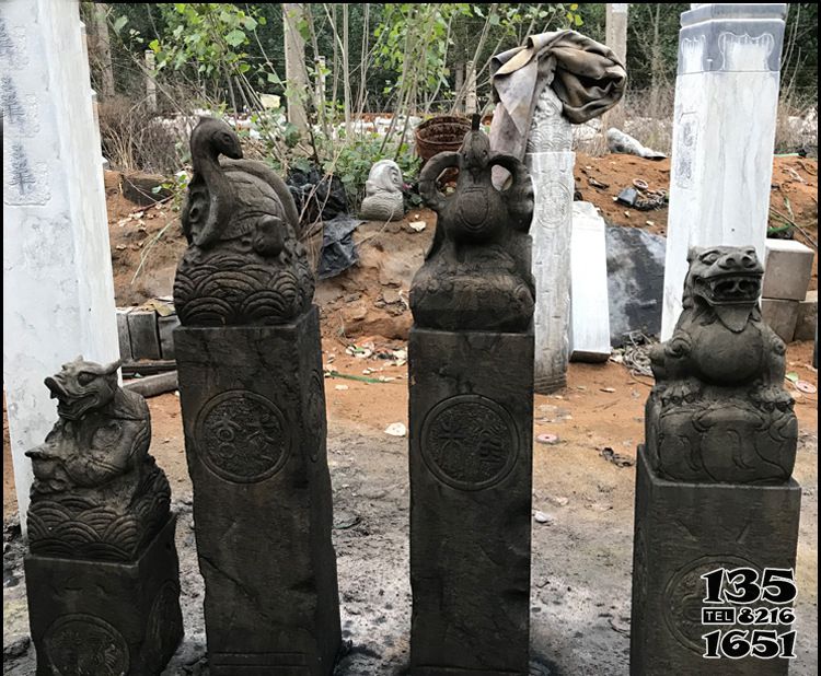 拴馬柱雕塑-做舊青石四神獸雕塑公園拴馬柱 拴馬柱雕塑-做舊青石四神獸雕塑公園拴馬柱高清圖片