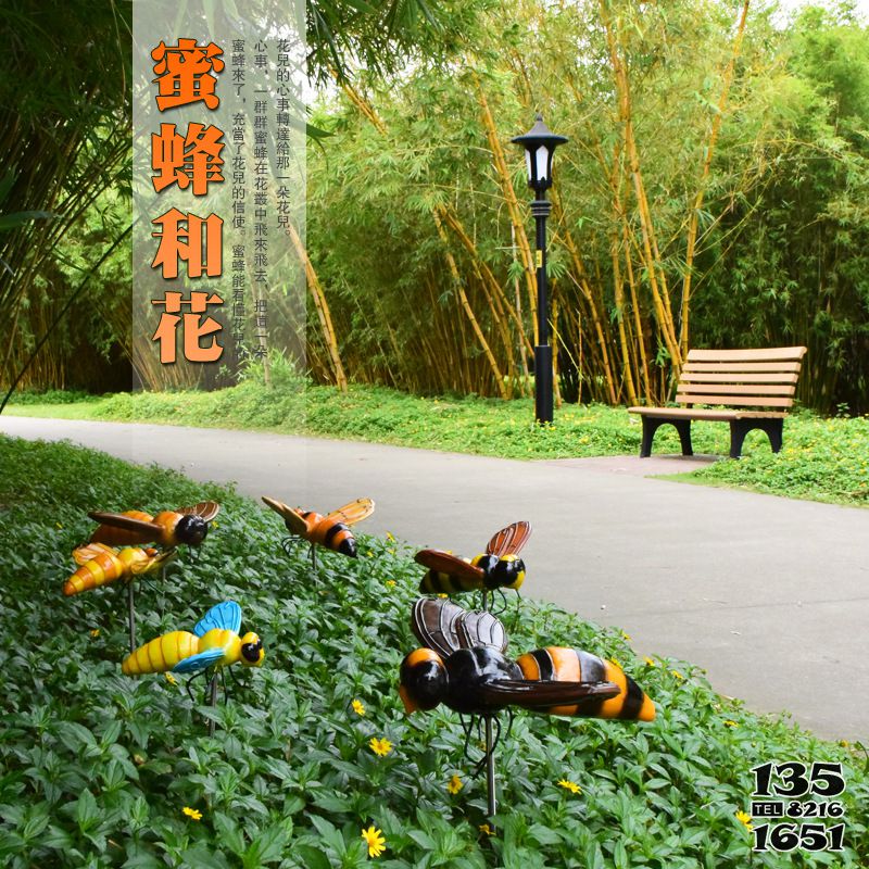蜜蜂雕塑-花園海邊觀光卡通蜜蜂和花樹脂蜜蜂雕塑 蜜蜂雕塑-花園海邊觀光卡通蜜蜂和花樹脂蜜蜂雕塑高清圖片