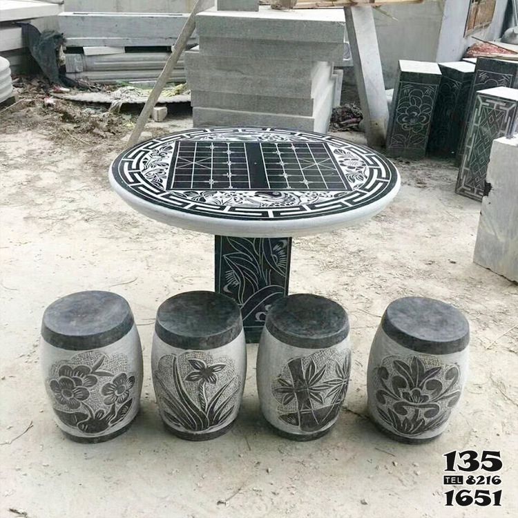 桌椅雕塑-梅蘭竹菊圓形棋盤石桌凳 桌椅雕塑-梅蘭竹菊圓形棋盤石桌凳高清圖片