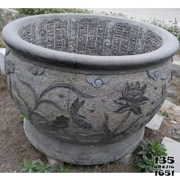 缸雕塑-大理石石雕大型浮雕蓮花缸雕塑 缸雕塑-大理石石雕大型浮雕蓮花缸雕塑高清圖片