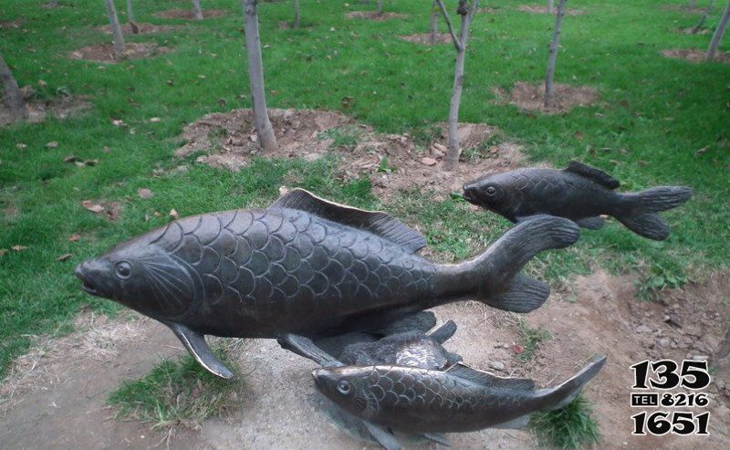 鯉魚雕塑-公園擺放的一大兩小的玻璃鋼鯉魚雕塑 鯉魚雕塑-公園擺放的一大兩小的玻璃鋼鯉魚雕塑高清圖片