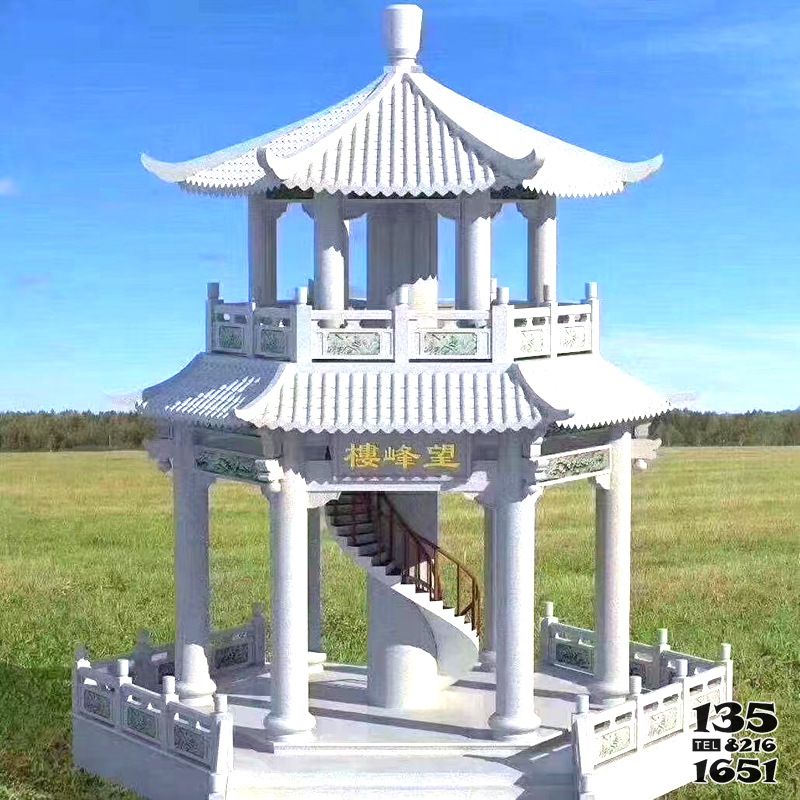 涼亭雕塑-漢白玉戶外寺廟二層涼亭觀景休息石雕 涼亭雕塑-漢白玉戶外寺廟二層涼亭觀景休息石雕高清圖片