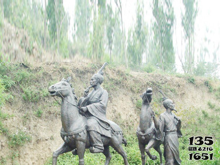 騎馬雕塑-古代銅雕戶外云林騎馬雕塑 騎馬雕塑-古代銅雕戶外云林騎馬雕塑高清圖片