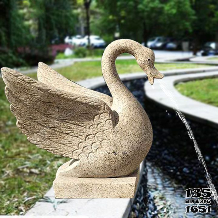 天鵝雕塑-湖邊大理石切面噴水展翅天鵝雕塑 天鵝雕塑-湖邊大理石切面噴水展翅天鵝雕塑高清圖片
