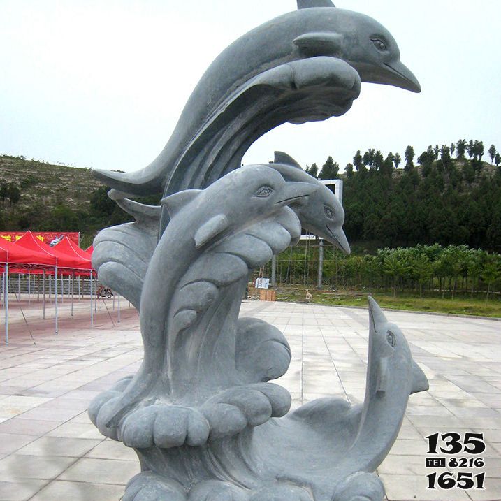 海豚雕塑-景區一大三小石雕海豚雕塑 海豚雕塑-景區一大三小石雕海豚雕塑高清圖片