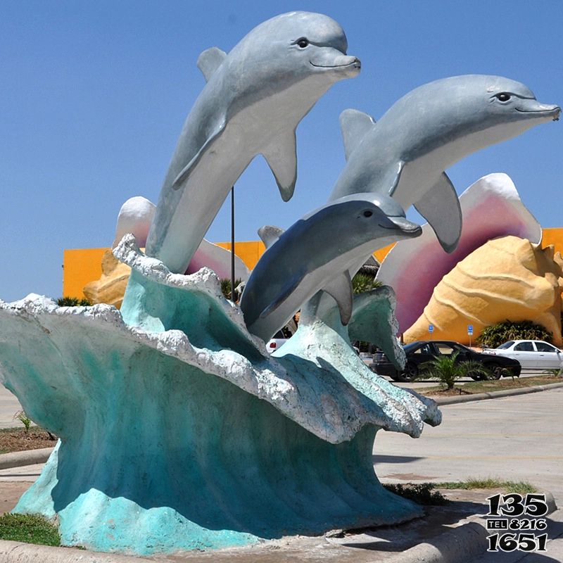 海豚雕塑-游樂場三只石雕海豚雕塑 海豚雕塑-游樂場三只石雕海豚雕塑高清圖片