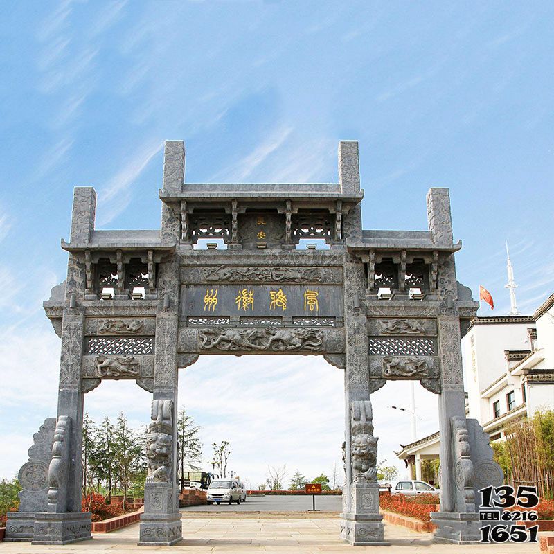 牌坊雕塑-城市園林青石無樓浮雕鏤空石雕牌坊 牌坊雕塑-城市園林青石無樓浮雕鏤空石雕牌坊高清圖片