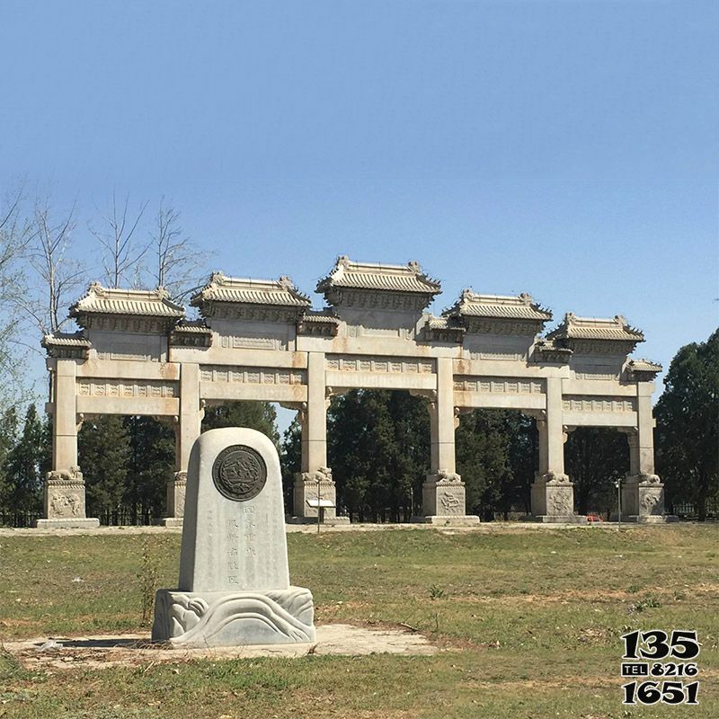 牌坊雕塑-景區三間四柱仿古樓門石雕牌坊