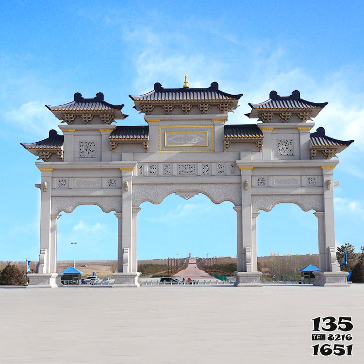 牌坊雕塑-景區景點漢白玉大門新中式漆金門樓牌坊 牌坊雕塑-景區景點漢白玉大門新中式漆金門樓牌坊高清圖片