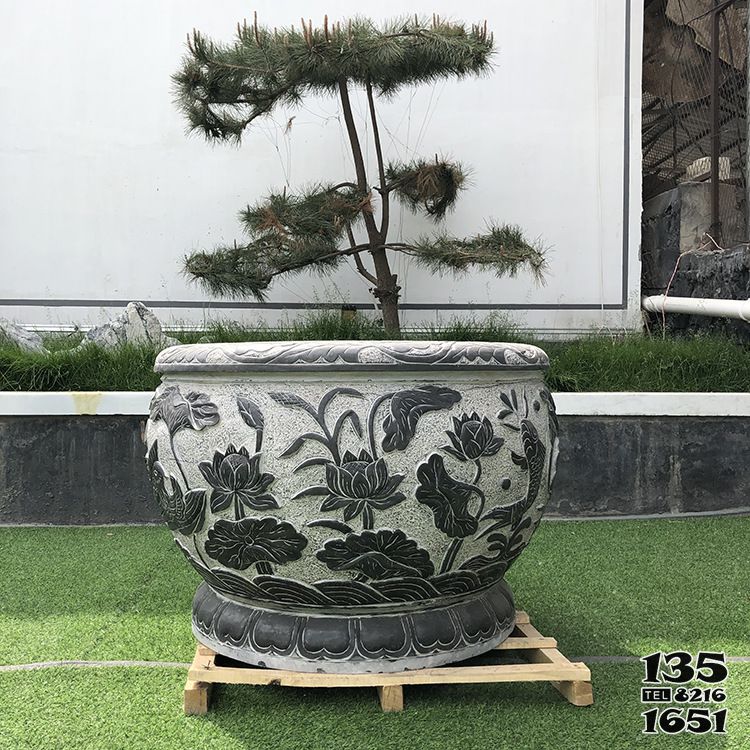 缸雕塑-園林大理石石雕浮雕蓮花水缸雕塑 缸雕塑-園林大理石石雕浮雕蓮花水缸雕塑高清圖片