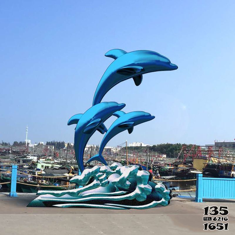 海豚雕塑-景區三只藍色不銹鋼海豚雕塑 海豚雕塑-景區三只藍色不銹鋼海豚雕塑高清圖片