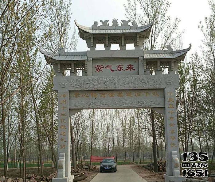 牌坊雕塑-村口浮雕單門石雕樓牌坊 牌坊雕塑-村口浮雕單門石雕樓牌坊高清圖片