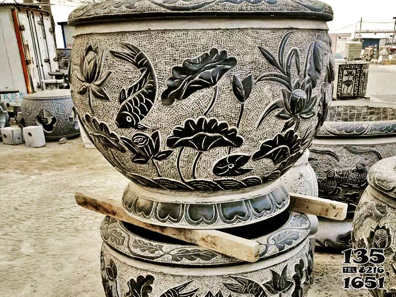 缸雕塑-庭院青石雙魚浮雕缸雕塑 缸雕塑-庭院青石雙魚浮雕缸雕塑高清圖片