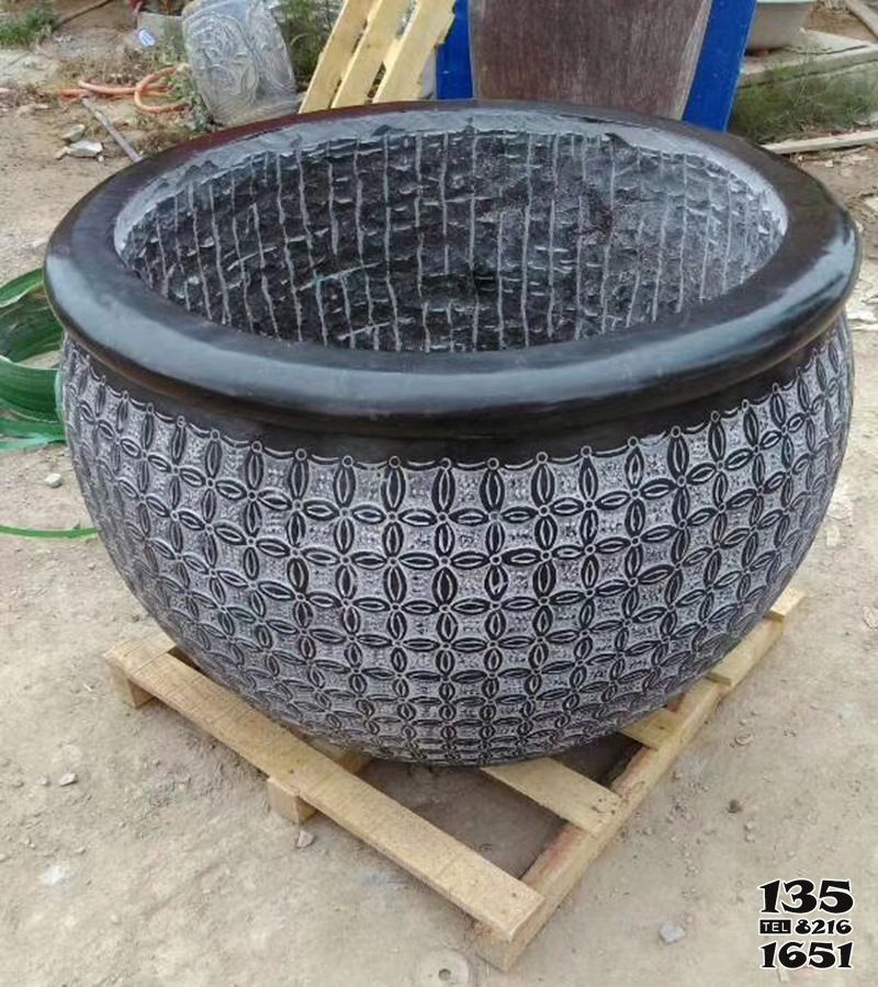花盆雕塑-庭院青石仿古編制石雕花盆雕塑 花盆雕塑-庭院青石仿古編制石雕花盆雕塑高清圖片