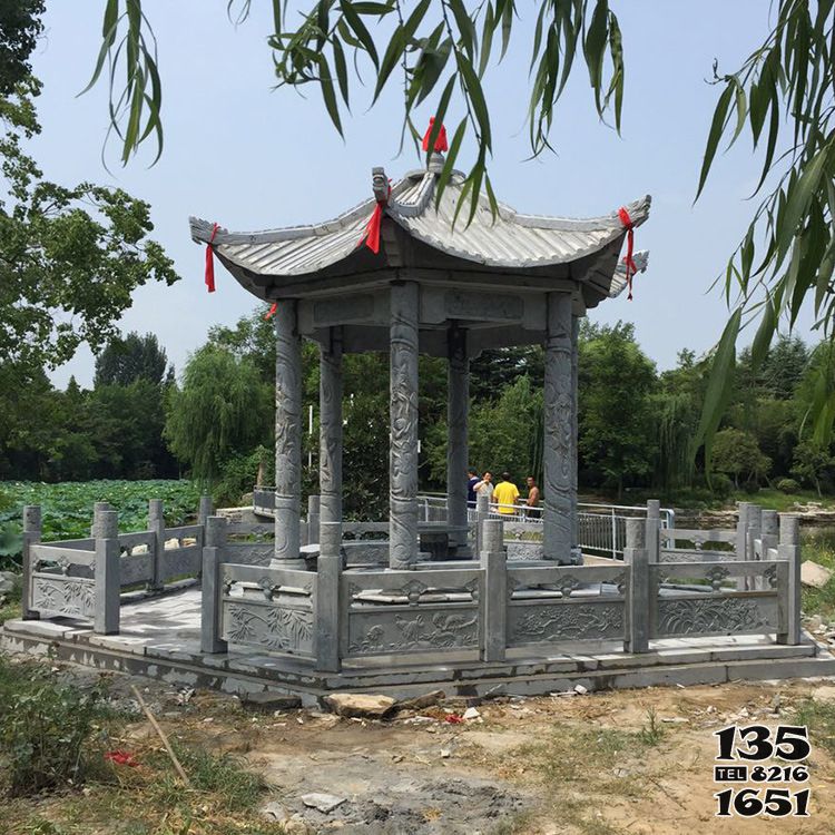 涼亭雕塑-公園池塘邊古建筑龍紋雕刻六角休息涼亭雕塑 涼亭雕塑-公園池塘邊古建筑龍紋雕刻六角休息涼亭雕塑高清圖片