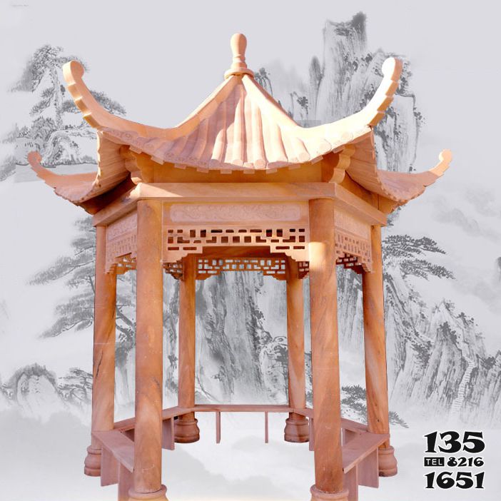 涼亭雕塑-晚霞紅戶外花園仿古建筑涼亭雕塑 涼亭雕塑-晚霞紅戶外花園仿古建筑涼亭雕塑高清圖片