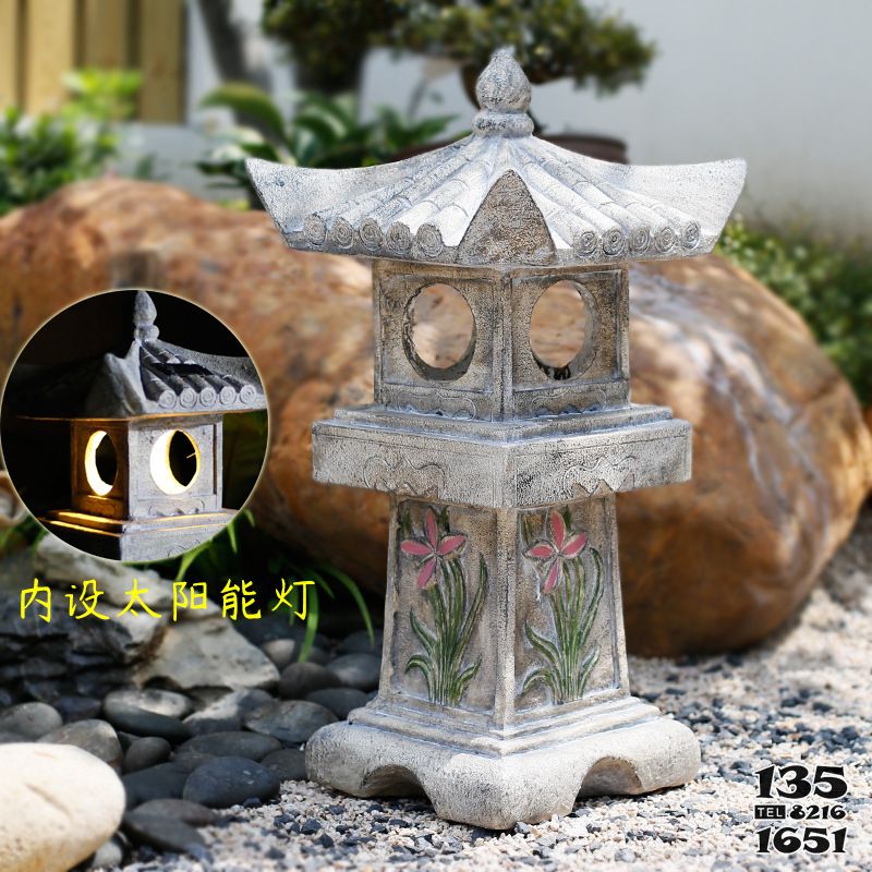 石燈雕塑-庭院擺件中式仿古太陽能石燈裝飾地面燈塔夜燈 石燈雕塑-庭院擺件中式仿古太陽能石燈裝飾地面燈塔夜燈高清圖片