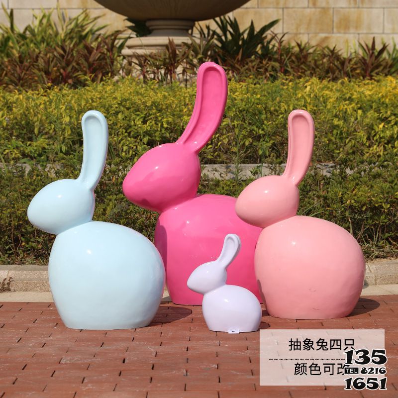 兔子雕塑-花園四只玻璃鋼抽象兔子雕塑 兔子雕塑-花園四只玻璃鋼抽象兔子雕塑高清圖片