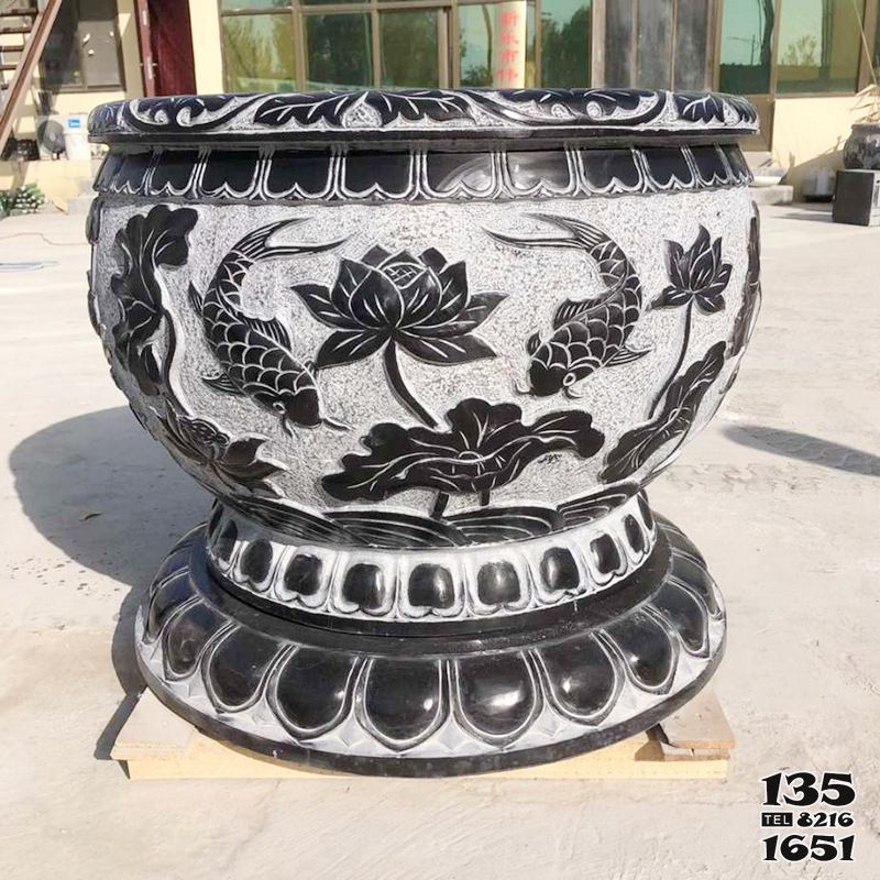 缸雕塑-大理石石雕仿古做舊雙魚浮雕缸雕塑 缸雕塑-大理石石雕仿古做舊雙魚浮雕缸雕塑高清圖片
