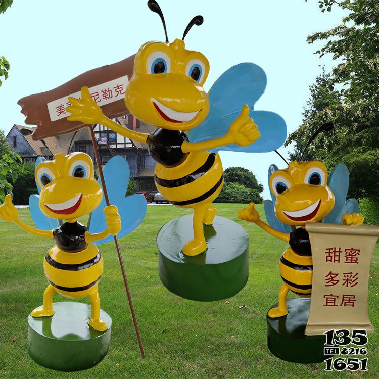 蜜蜂雕塑-學校園林廣場擺放卡通三只玻璃鋼蜜蜂雕塑 蜜蜂雕塑-學校園林廣場擺放卡通三只玻璃鋼蜜蜂雕塑高清圖片