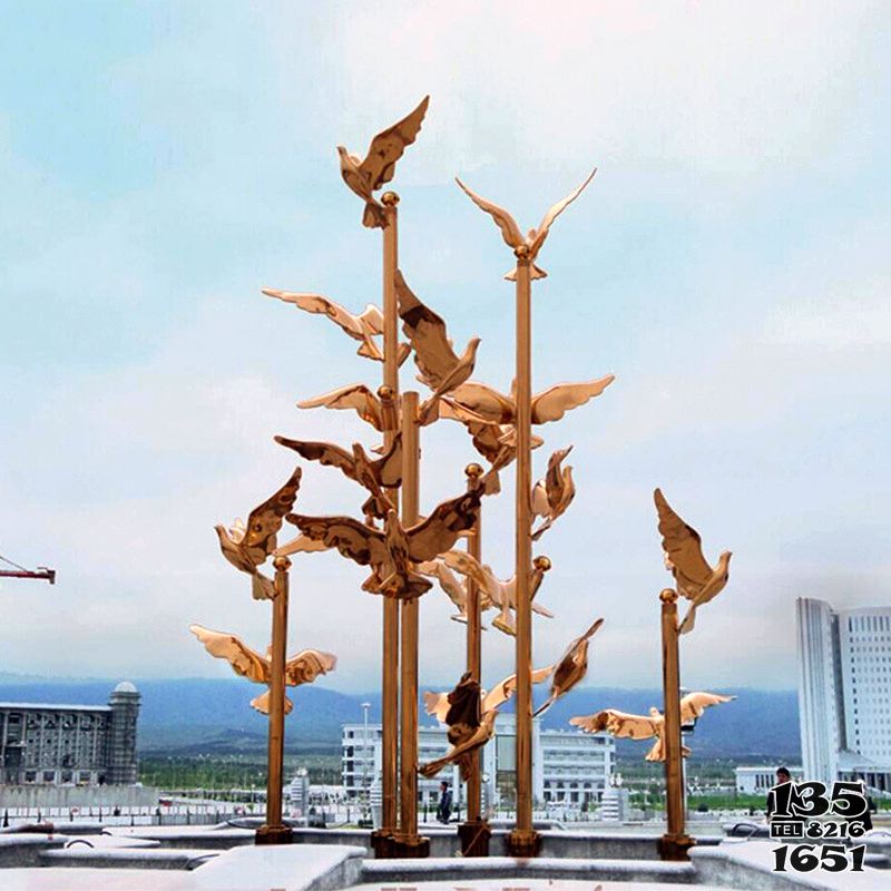 鴿子雕塑-不銹鋼噴金烤漆鏡面創意飛翔鴿子雕塑 鴿子雕塑-不銹鋼噴金烤漆鏡面創意飛翔鴿子雕塑高清圖片