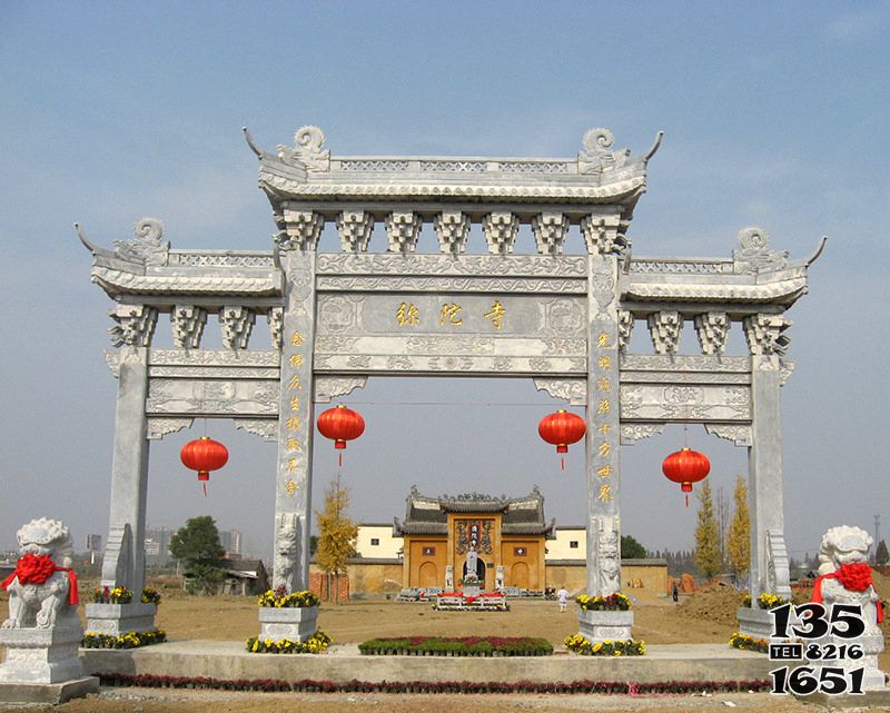 牌坊雕塑-寺院景區新款青石牌坊山門石雕 牌坊雕塑-寺院景區新款青石牌坊山門石雕高清圖片