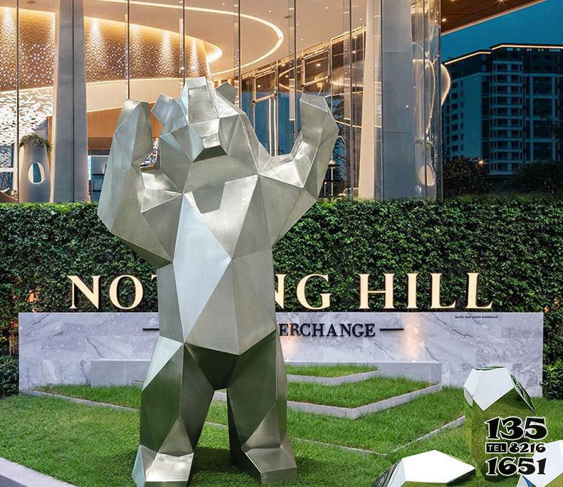 熊雕塑-酒店庭院戶外站姿咆哮幾何 不銹鋼熊雕塑 熊雕塑-酒店庭院戶外站姿咆哮幾何 不銹鋼熊雕塑