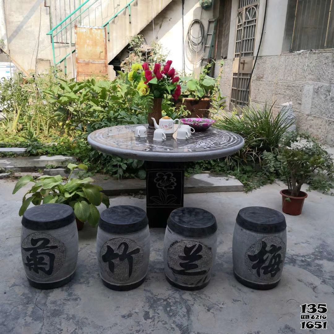 桌椅雕塑-大理石梅蘭竹菊組合庭院休閑圓形石桌凳 桌椅雕塑-大理石梅蘭竹菊組合庭院休閑圓形石桌凳高清圖片