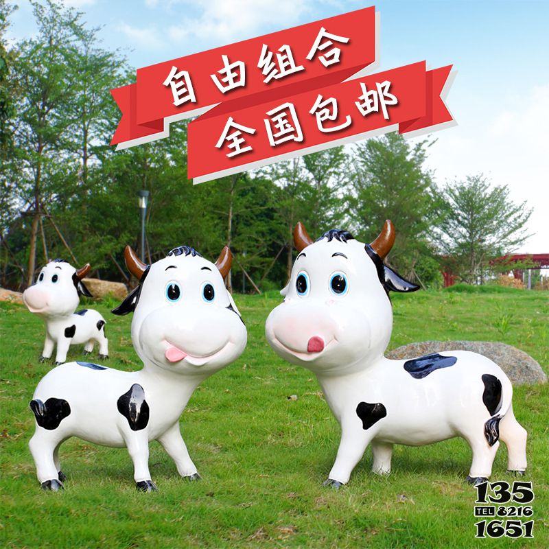 牛雕塑-牧場三只游玩的玻璃鋼牛雕塑 牛雕塑-牧場三只游玩的玻璃鋼牛雕塑高清圖片