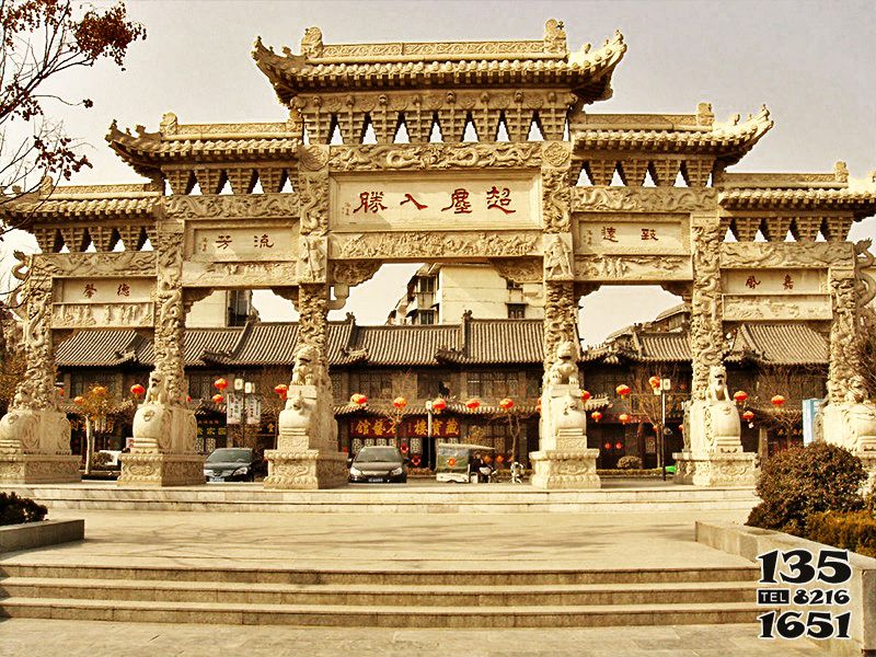 牌坊雕塑-步行街大理石仿古建筑五門樓牌坊 牌坊雕塑-步行街大理石仿古建筑五門樓牌坊高清圖片