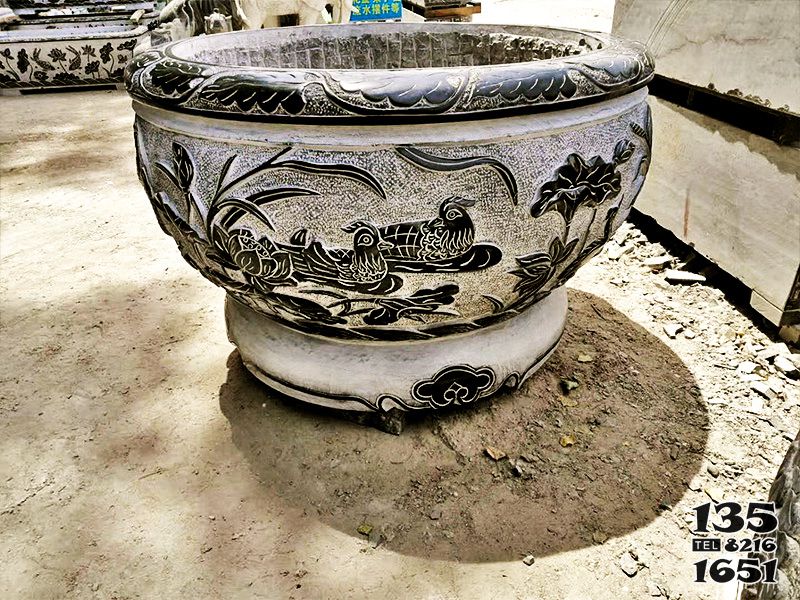 缸雕塑-庭院青石石雕浮雕蓮花缸雕塑 缸雕塑-庭院青石石雕浮雕蓮花缸雕塑高清圖片