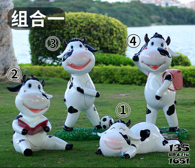 牛雕塑-花園四只玩耍休息的玻璃鋼牛雕塑 牛雕塑-花園四只玩耍休息的玻璃鋼牛雕塑高清圖片