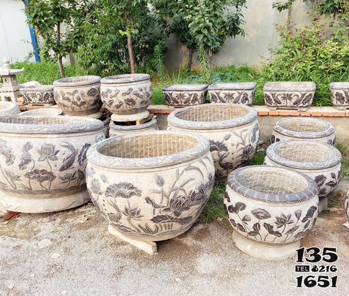 缸雕塑-仿古荷花鯉魚大理石石雕浮雕水缸雕塑 缸雕塑-仿古荷花鯉魚大理石石雕浮雕水缸雕塑高清圖片
